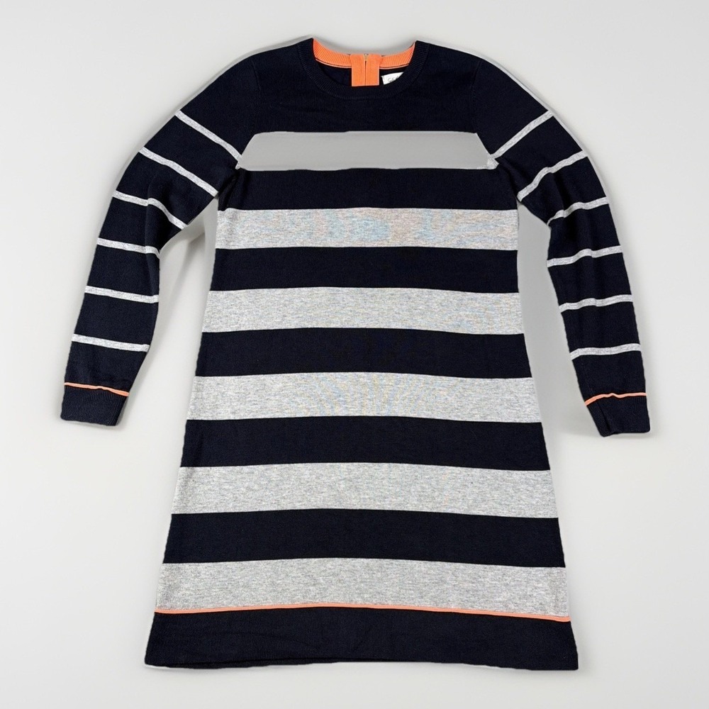 Eliza J Sweater Dress Womens Medium Navy Blue Grey Orange Striped Back Zip Mini